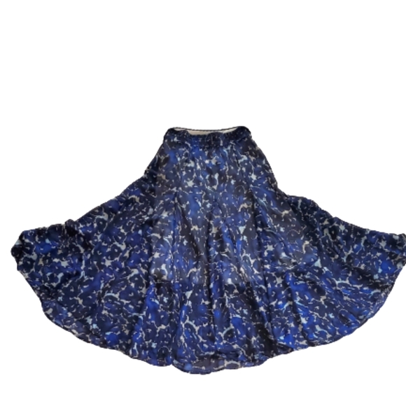 FIT & FLARE DARK BLUE ABSTRACT DESIGN MIDI SKIRT - Picture 2 of 5